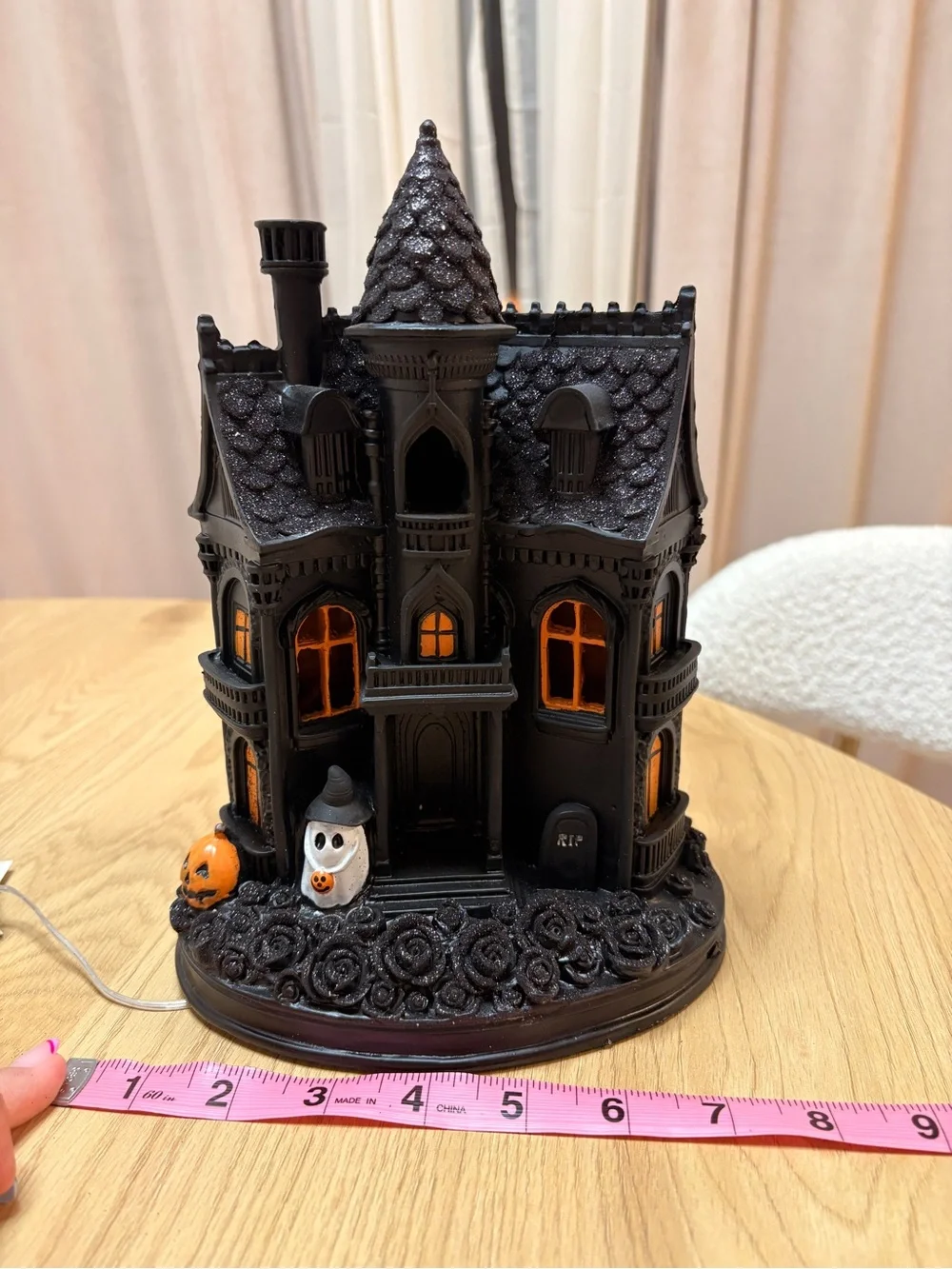 Black Haunted House Light LED Halloween Village Decor GhostsPumpkinsRIP